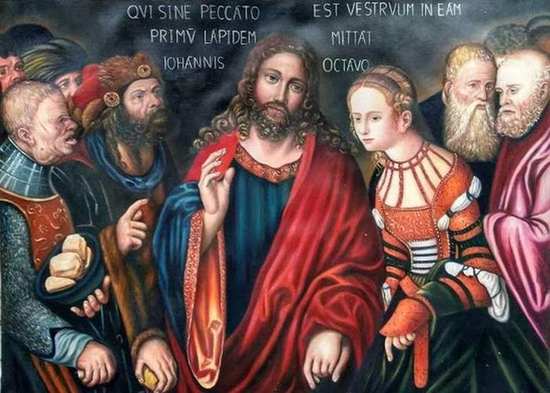 Lucas Cranach,
          Jesus und die Sünderin