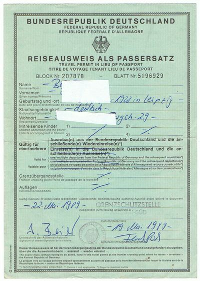 Reisesausweis als Passersatz